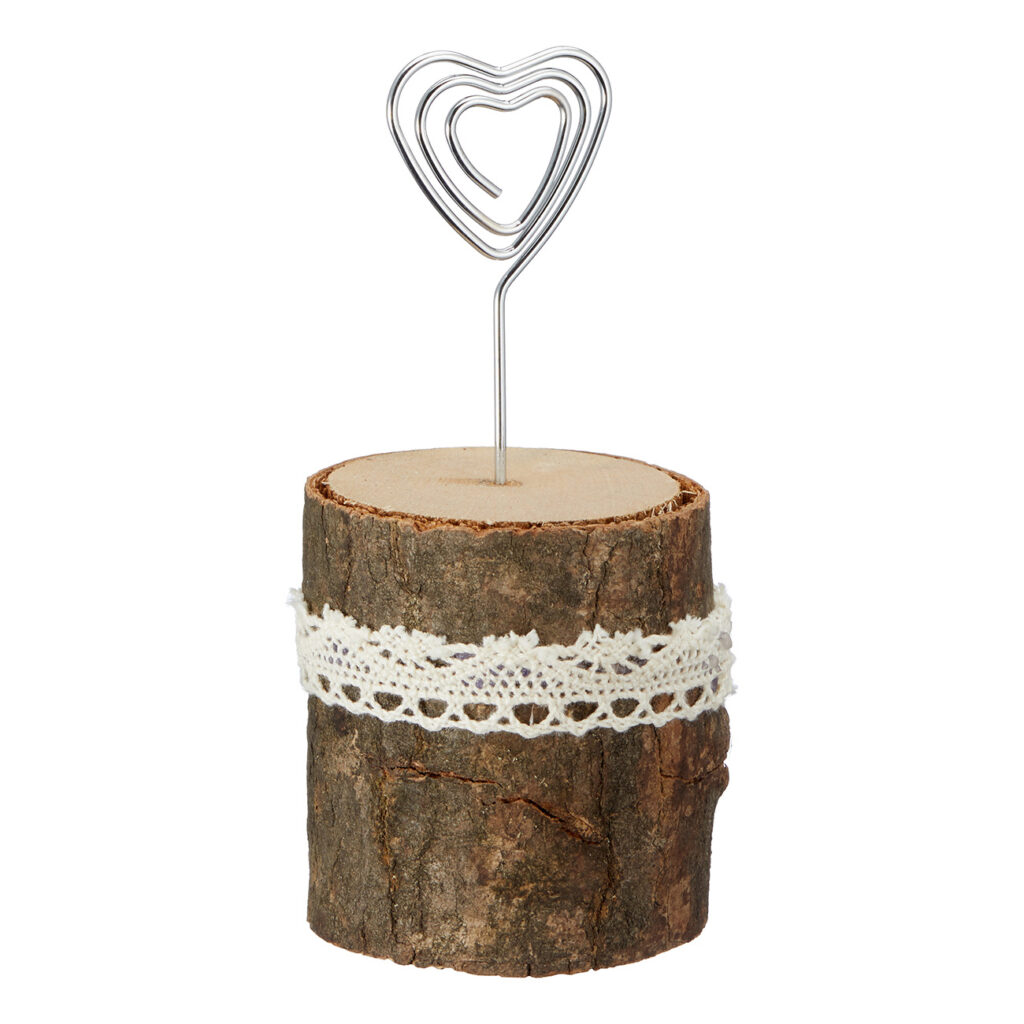 Fotohalter aus Holz und Metall, Tischkartenhalter Landhaus, braun, silber, 5 x 5 x 12 cm