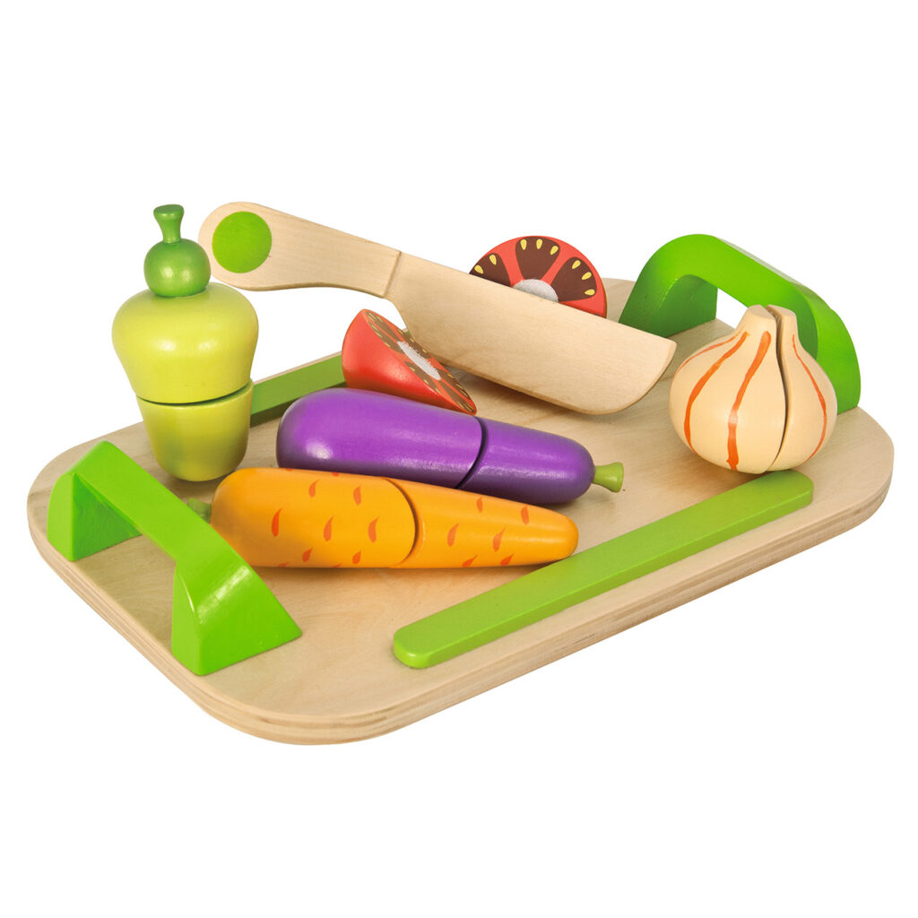 Kinderschneidebrett mit Gemüse 12-teilig, Lernspielzeug aus Holz, 26 x 16,5 cm