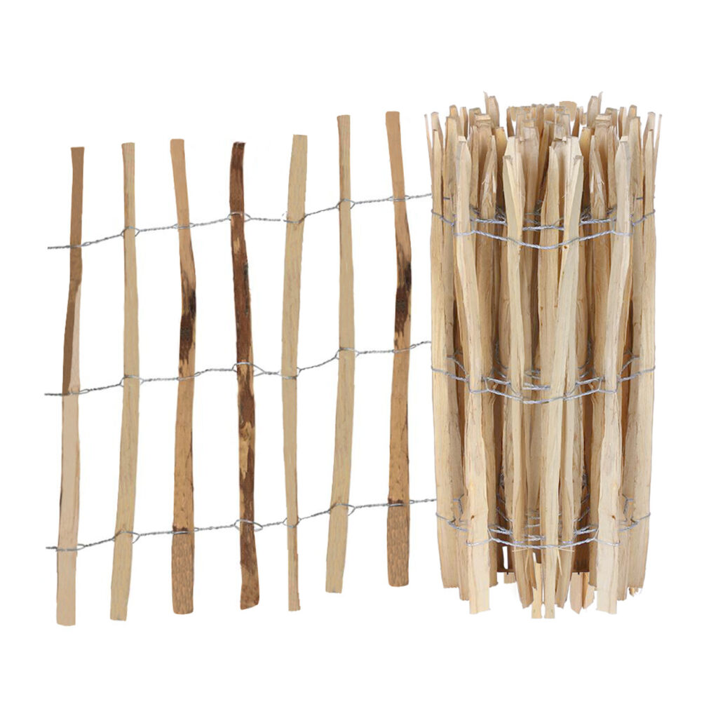 Staketenzaun aus Haselnuss-Holz, Gartenzaun mit Drahtverbindung, natur, 90 x 500 cm