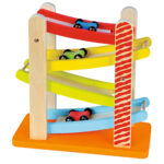 Kugelbahn aus Holz 4-teilig, Lernspielzeug mit drei Autos, 25 x 24 x 10 cm