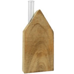 Aufsteller Haus mit Glasröhrchen, Blumenvase, Glas, Mangoholz, 9 x 18 x 3 cm Aufsteller Haus mit Glasröhrchen, Blumenvase, Glas, Mangoholz, 9 x 18 x 3 cm