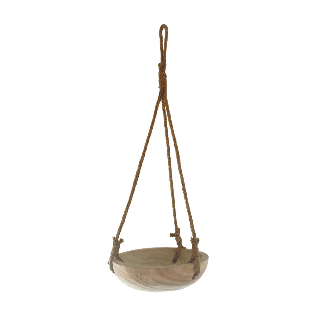 Dekoschale aus Paulownia Holz, Holzschale mit Aufhängeschnur aus Jute, 23 x 6 x 23 cm