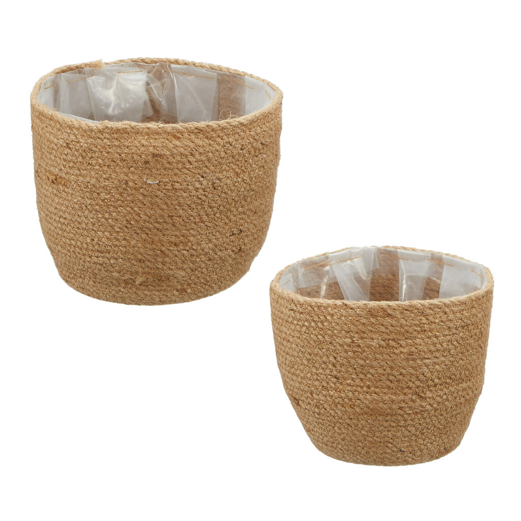 Korb-Set aus Hanf, 2 Pflanzkörbe rund, braun, 20 x 20 x 13 cm, 23 x 23 x 17 cm