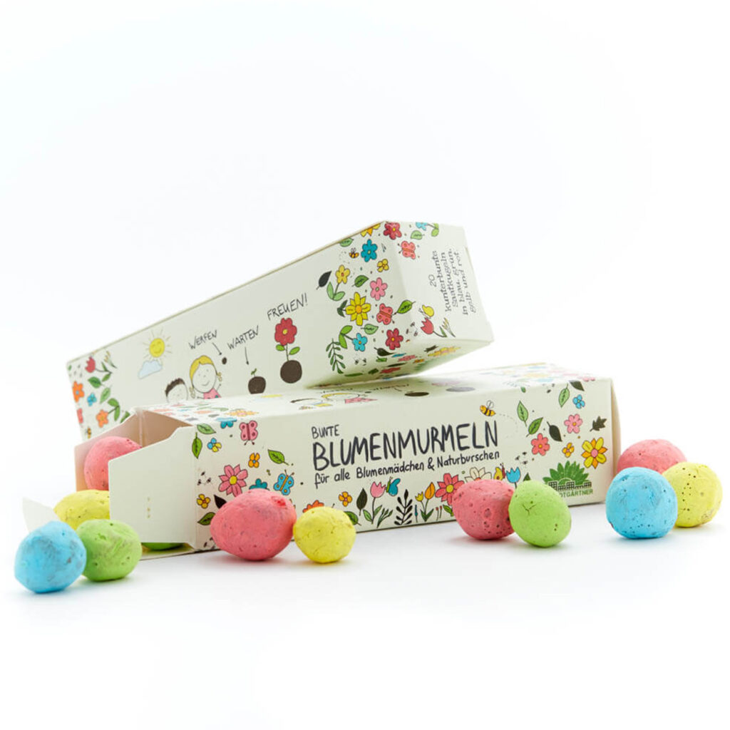 Blumenmurmeln bunt im 25er-Set, Samenbomben Kinder zum Einfachen Pflanzen von Blumen