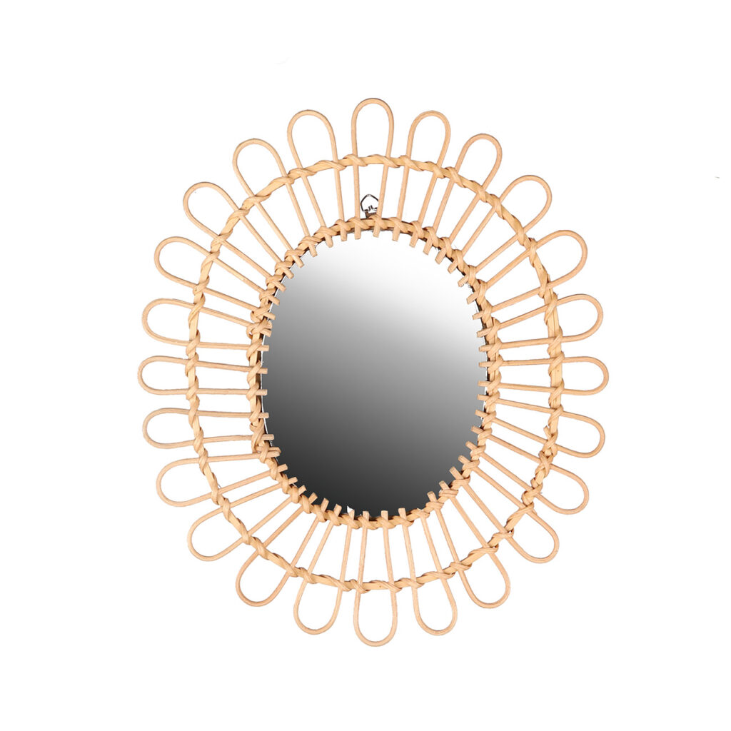 Spiegel mit Bambusrahmen, Wandspiegel mit feinem Muster-Rahmen, braun, 34 x 39 cm