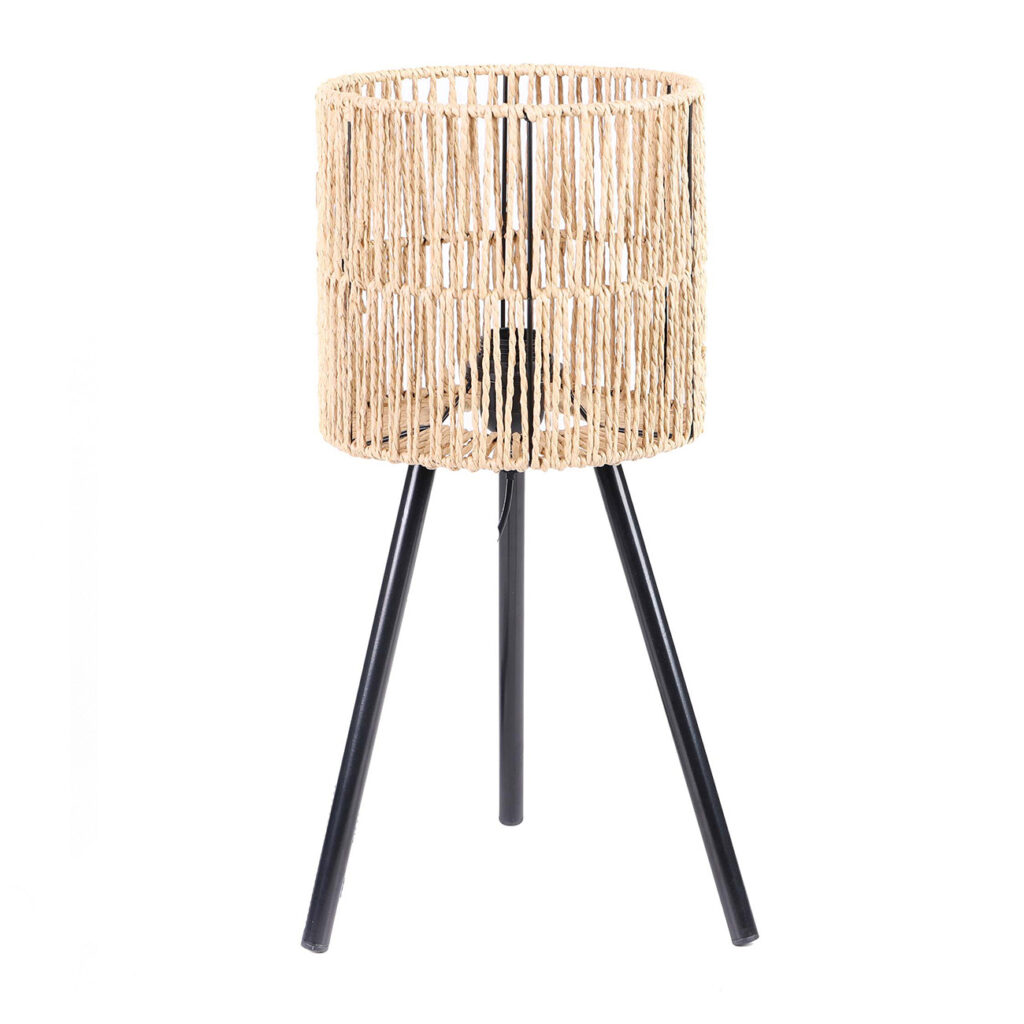 Lampe aus Seil und Metall, Leuchte mit Metallgestell, braun, schwarz, 48 cm