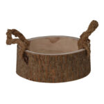 Holzschale rund aus Paulowniaholz, Dekoschale mit Henkel, braun, Ø 27 x 10 cm