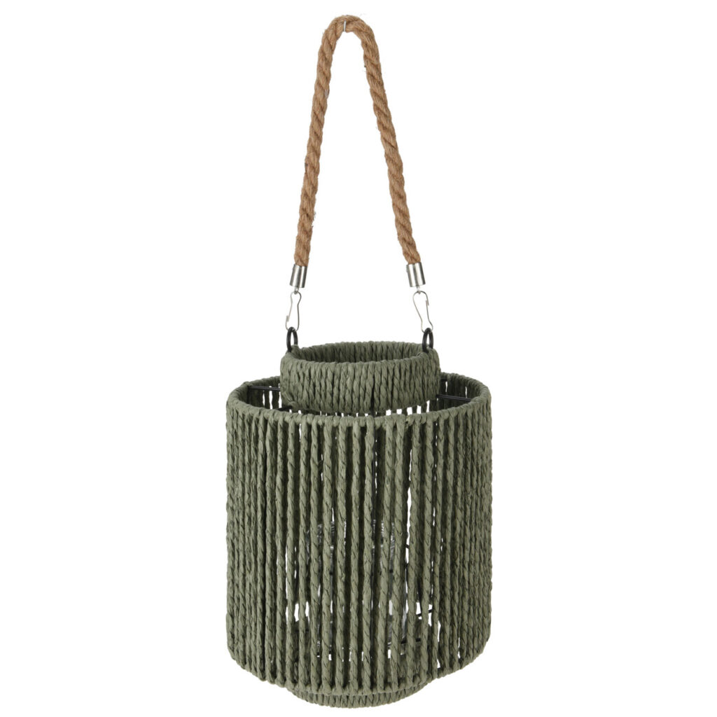 Laterne aus Naturmaterial, Laterne mit Henkel, grün, 19,5 x 19,5 cm
