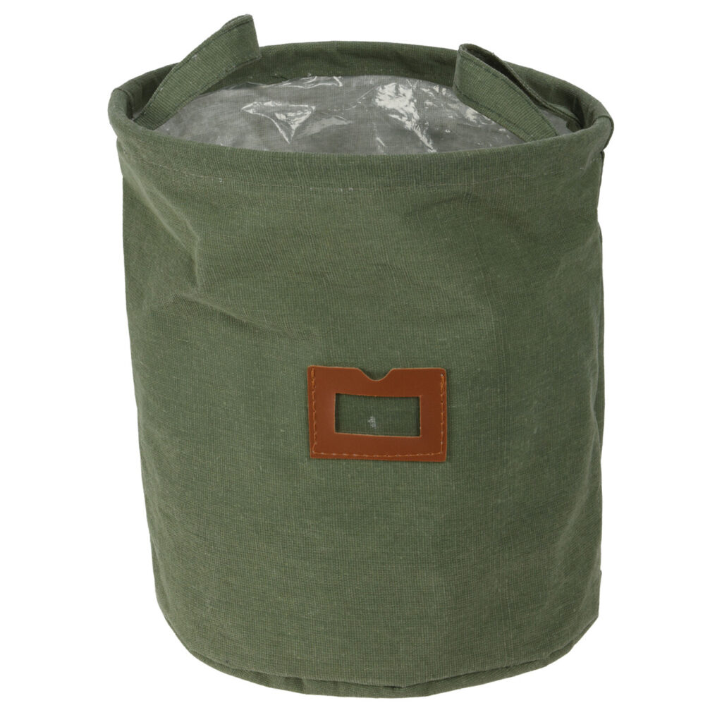 Textil-Übertopf aus Baumwolle,grün, Pflanzsack mit Schutzfolie, 24 x 26 cm