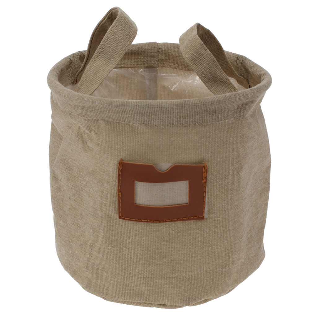 Textil-Übertopf aus Baumwolle,beige, Pflanzsack mit Schutzfolie, 16 x 16 cm