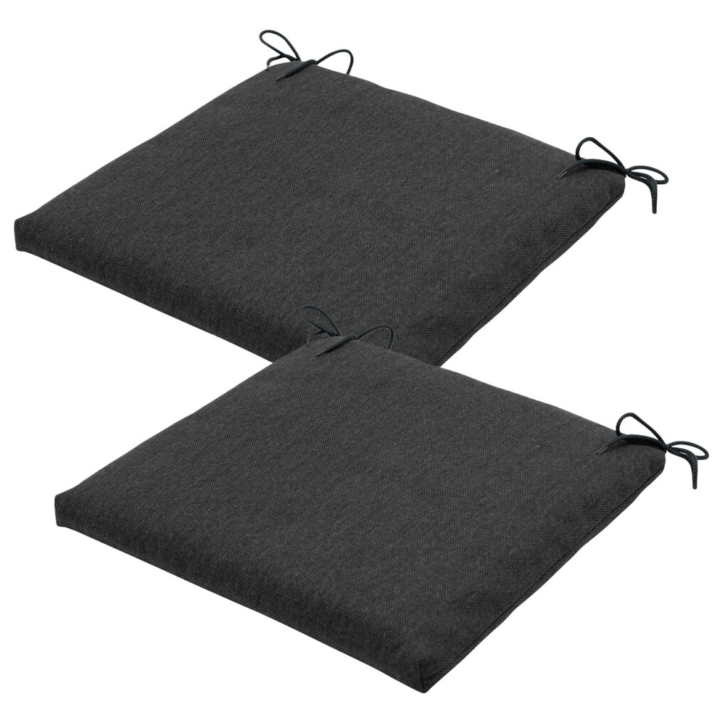 Stuhlkissen Outdoor 2er-Set Bändchen, Sitzkissen wasserabweisend, dunkelgrau, 40 x 40 cm