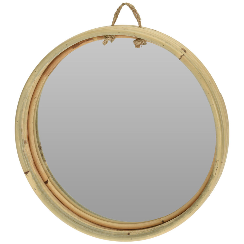 Spiegel mit Rattanrahmen, Wandspiegel mit Deko-Rahmen, braun, braun, Ø 30 cm