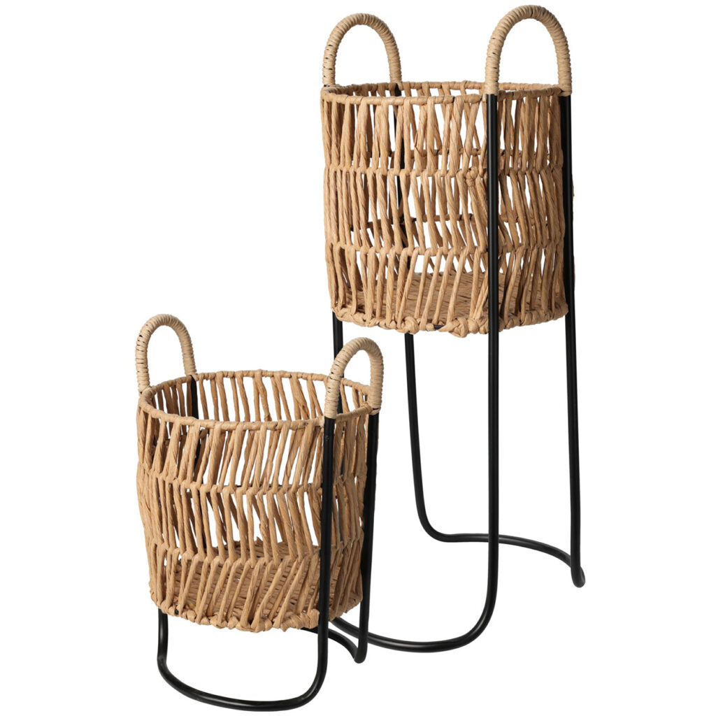 Blumentopfständer Korbgeflecht und Metall, Pflanzenständer in 2 Grössen