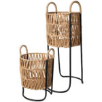 Blumentopfständer Korbgeflecht und Metall, Pflanzenständer in 2 Grössen Blumentopfständer Korbgeflecht und Metall, Pflanzenständer in 2 Grössen