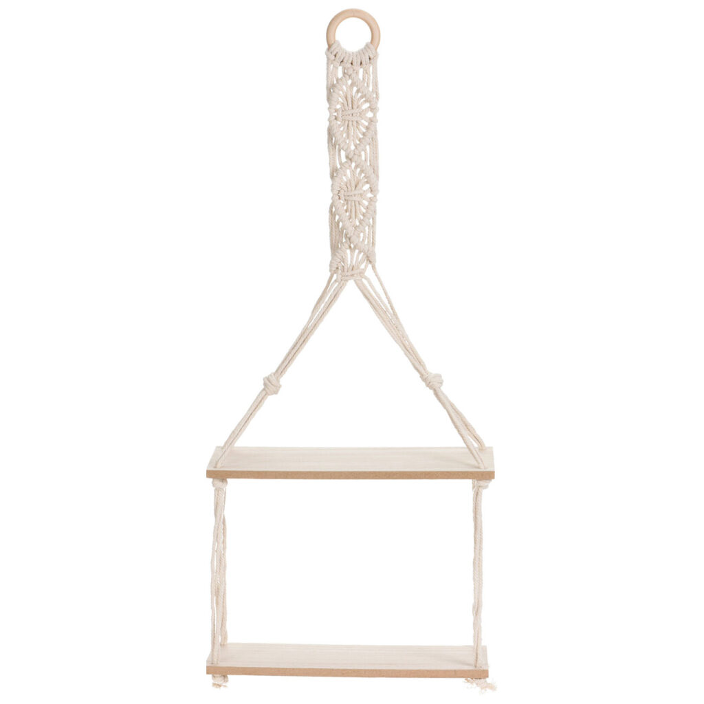 Seil-Hängeregal Makramee, Regal mit 2 Ebenen im Boho Chic, 30 x 10 x 72 cm
