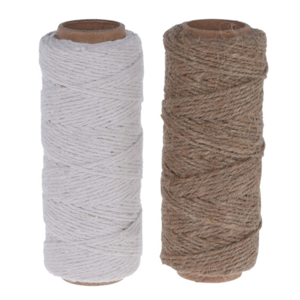Schnur 2er-Set zum Basteln und Befestigen, Deko Schnur, weiss, braun, 60 + 40 m Länge