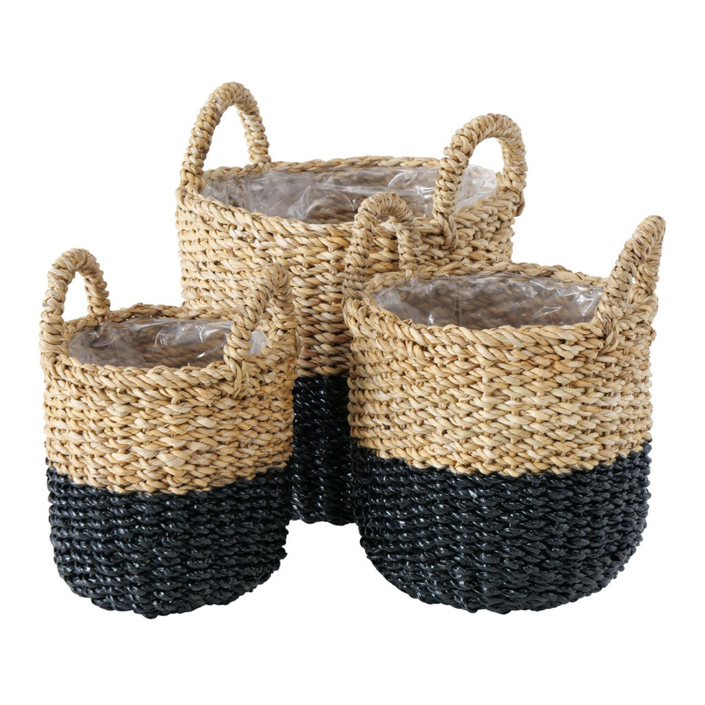 Pflanzkorb Set 3 Körbe aus Seegras, Übertöpfe mit Henkel unterschiedliche Grössen
