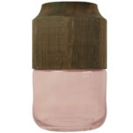 Vase aus Glas und Blauglockenbaum-Holz, edle Blumenvase, transparent, braun, 14 x 23 cm Vase aus Glas und Blauglockenbaum-Holz, edle Blumenvase, transparent, braun, 14 x 23 cm