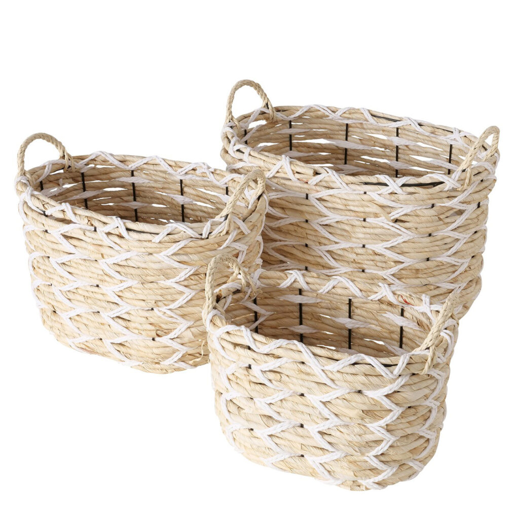 Aufbewahrungskörbe 3er-Set, Körbe Set Maisblatt, beige, braun, unterschiedliche Grössen