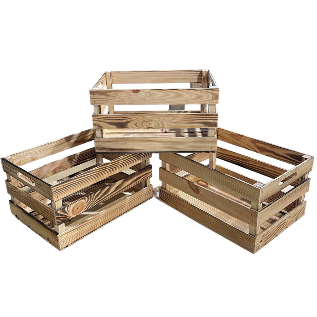 Holzkisten 3er-Set, Deko-Harassen in geflammter Optik