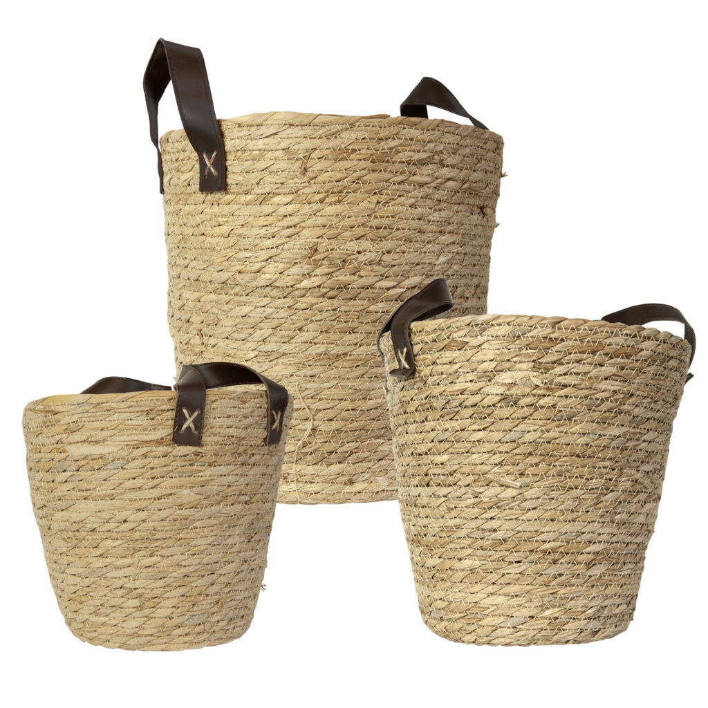 Aufbewahrungskörbe aus Seegras mit Henkel, 3er Set, Organizer, rund