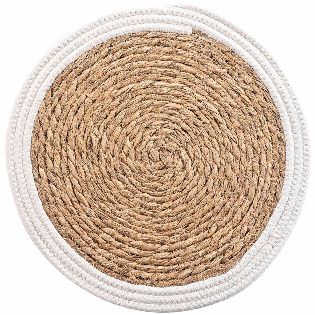 Tischset aus Stroh-Geflecht, Platzdeckchen mit Baumwolle, braun, weiss, Ø 38
