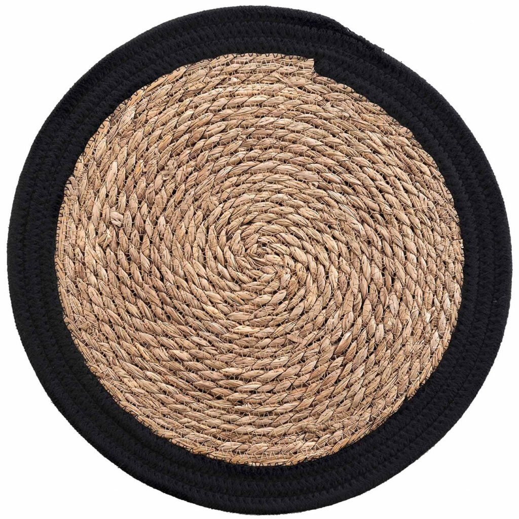Tischset aus Stroh-Geflecht, Platzdeckchen mit Baumwolle, braun, schwarz, Ø 38