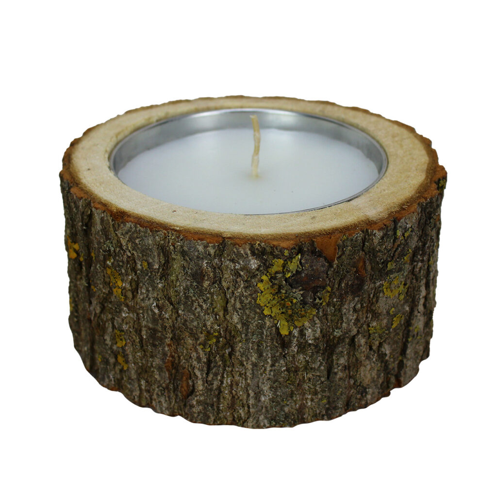 Kerzenhalter aus einem Stück Holz gefertigt, Windlicht Natur, braun, Ø 12 x 4 cm