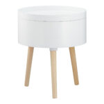Beistelltisch mit Stauraum, Couchtisch mit Holzbeinen, rund, 38 x 45cm Beistelltisch mit Stauraum, Couchtisch mit Holzbeinen, rund, 38 x 45cm