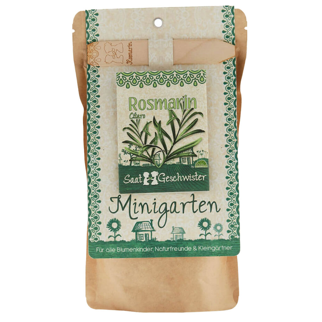 Saatgut Set Rosmarin, Samen mit Gartenerde, Anleitung, Pflanzstäbchen