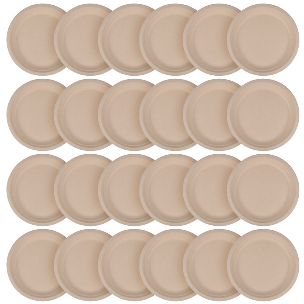 Teller rund aus Zuckerrohr 24er-Set, Teller biologisch abbaubar, 18 x 18 cm