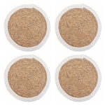 4er Tischsets aus Stroh-Geflecht, Platzdeckchen mit Baumwolle, braun, weiss, Ø 38 4er Tischsets aus Stroh-Geflecht, Platzdeckchen mit Baumwolle, braun, weiss, Ø 38