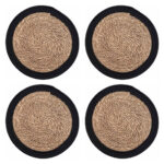 4er Tischsets aus Stroh-Geflecct, Platzdeckchen mit Baumwolle, braun, schwarz, Ø 38 4er Tischsets aus Stroh-Geflecct, Platzdeckchen mit Baumwolle, braun, schwarz, Ø 38