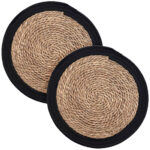 2er Tischsets aus Stroh-Geflecht, Platzdeckchen mit Baumwolle, braun, schwarz, Ø 38 2er Tischsets aus Stroh-Geflecht, Platzdeckchen mit Baumwolle, braun, schwarz, Ø 38