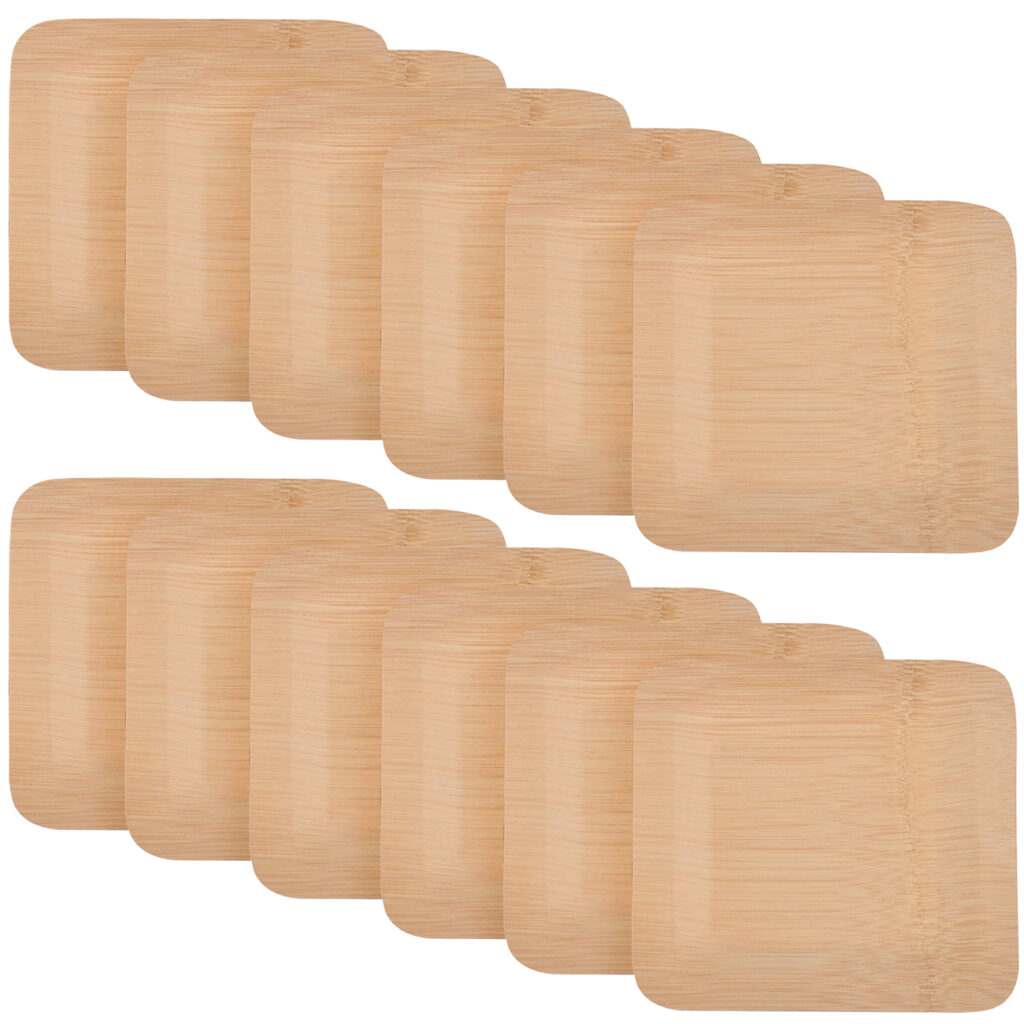 Bambus Einwegteller 12er-Set, quadratisch, flach, 23 cm