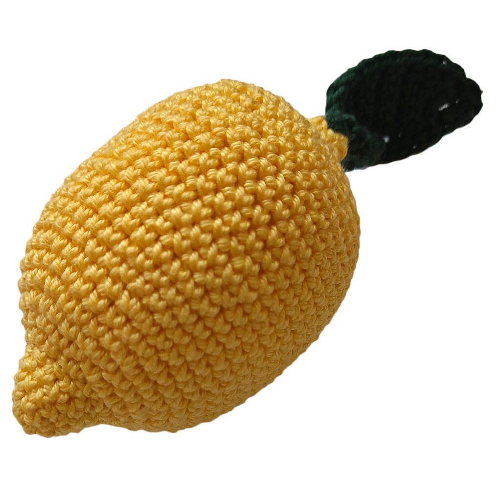 Häkel Zitrone, gelb, handgemacht, Deko-Zitrone L 14 cm