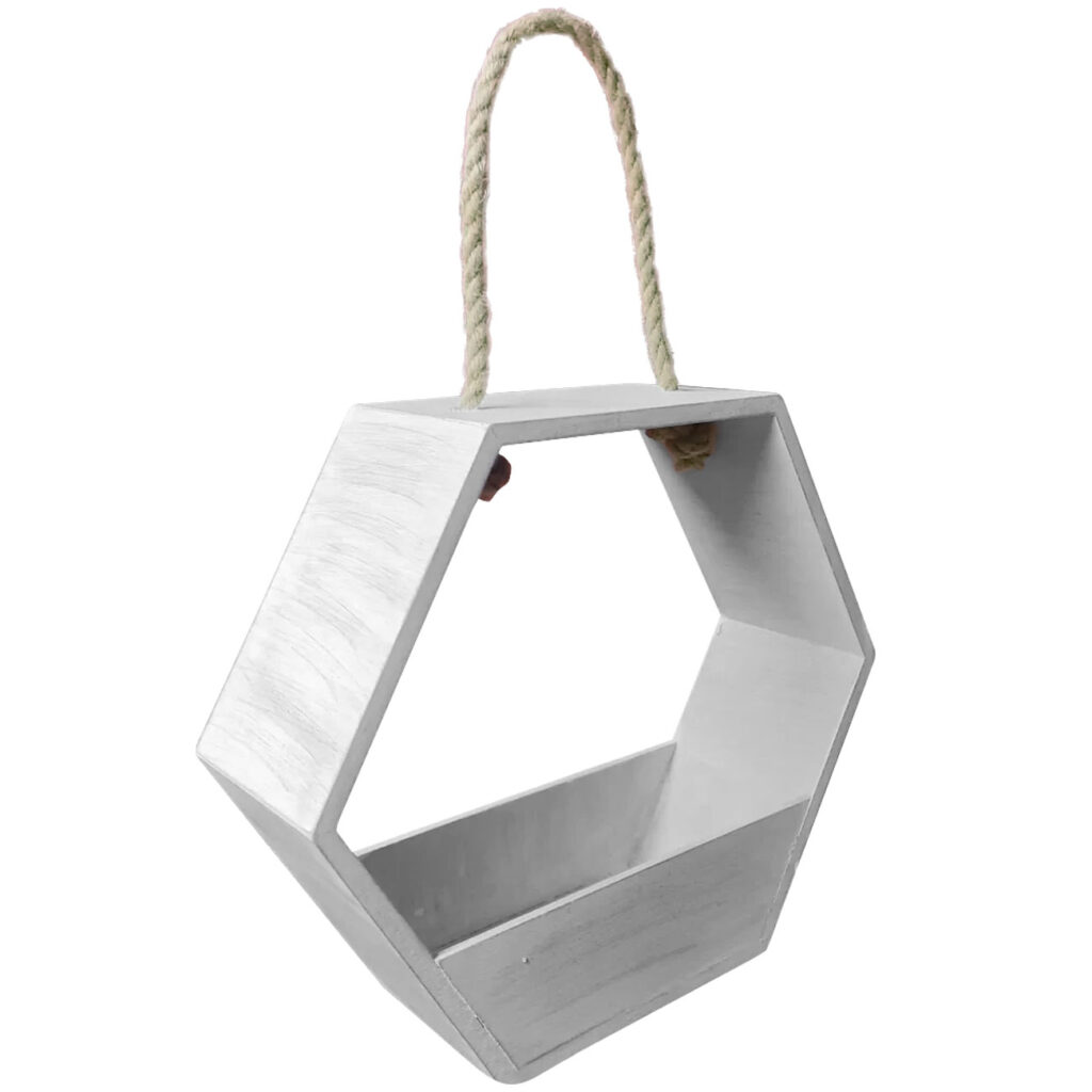 Deko-Korb Bienenwabenform mit Seilaufhängung, Holz, 30 x 10 x 26 cm