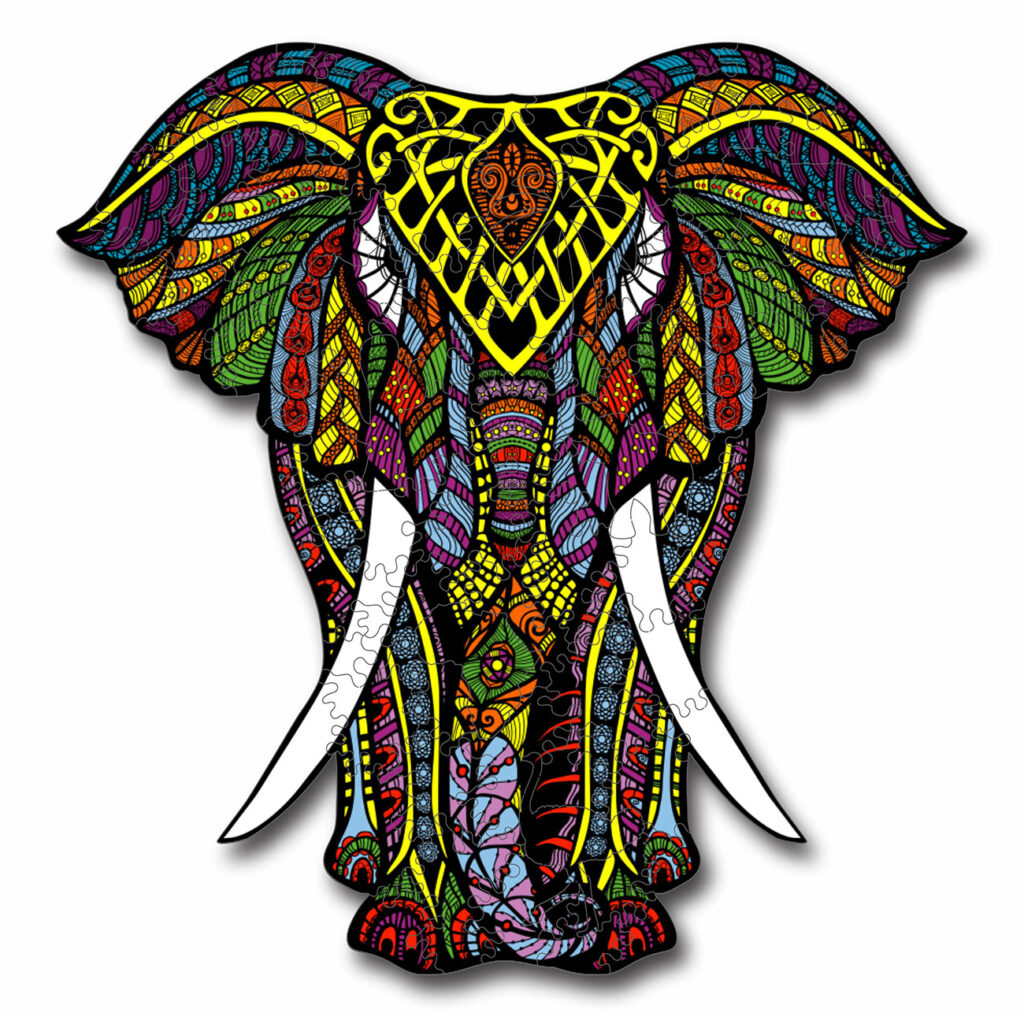 Buntes Holzpuzzle Elefant, 97-Teile, Tier-Puzzle, 30 x 30 cm