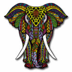 Buntes Holzpuzzle Elefant, 97-Teile, Tier-Puzzle, 30 x 30 cm