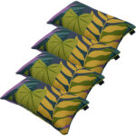 4er-Set Deko-Kissen Blätterdesign grün, 30 x 50 cm