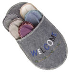 Gästefinken-Set 5 Paar Hausschuhe, Welcome, diverse Farben Gästefinken-Set 5 Paar Hausschuhe, Welcome, diverse Farben