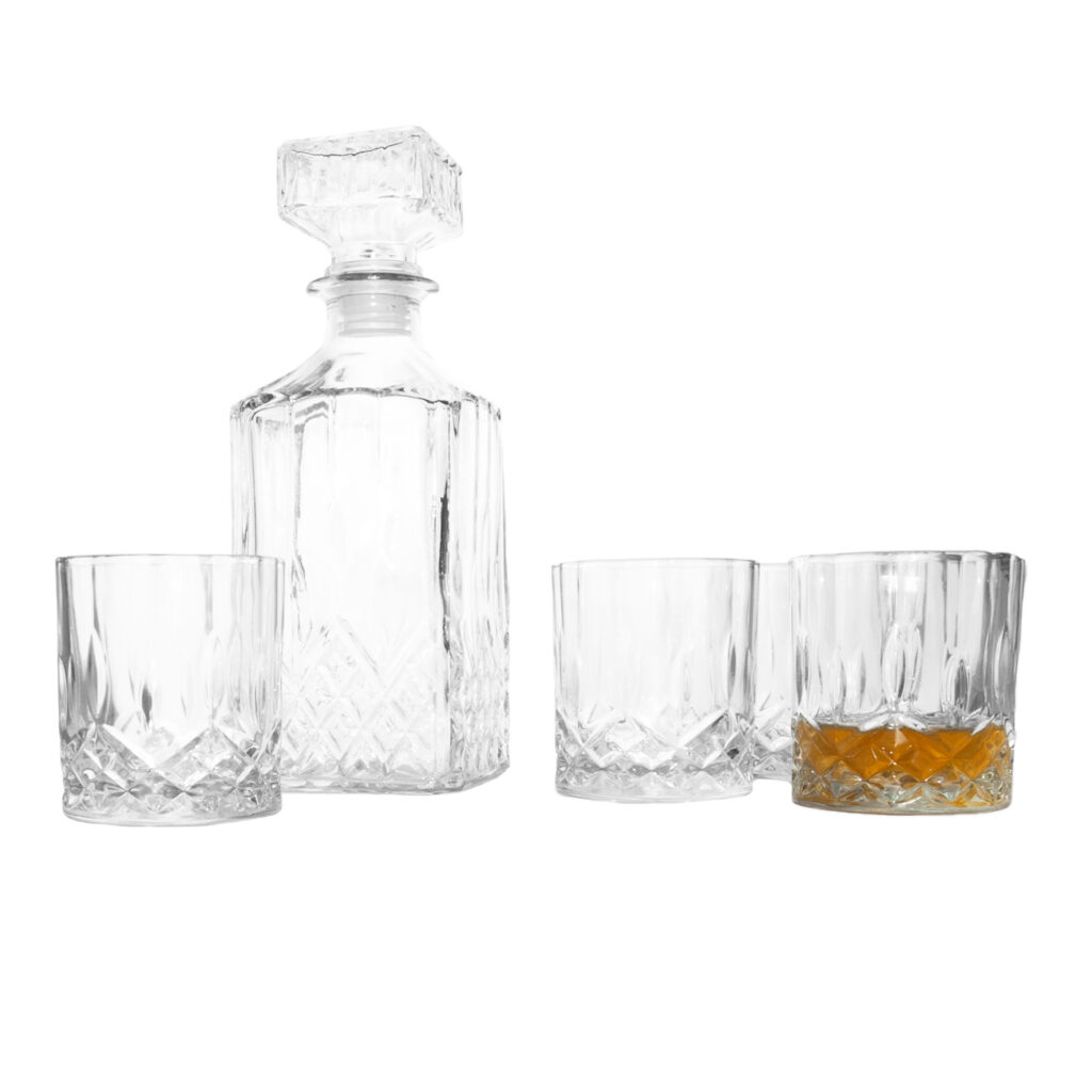 Whisky-Karaffe aus Glas, mit Deckel und 4 Gläsern, 900 ml, 23 x 9 x 9 cm