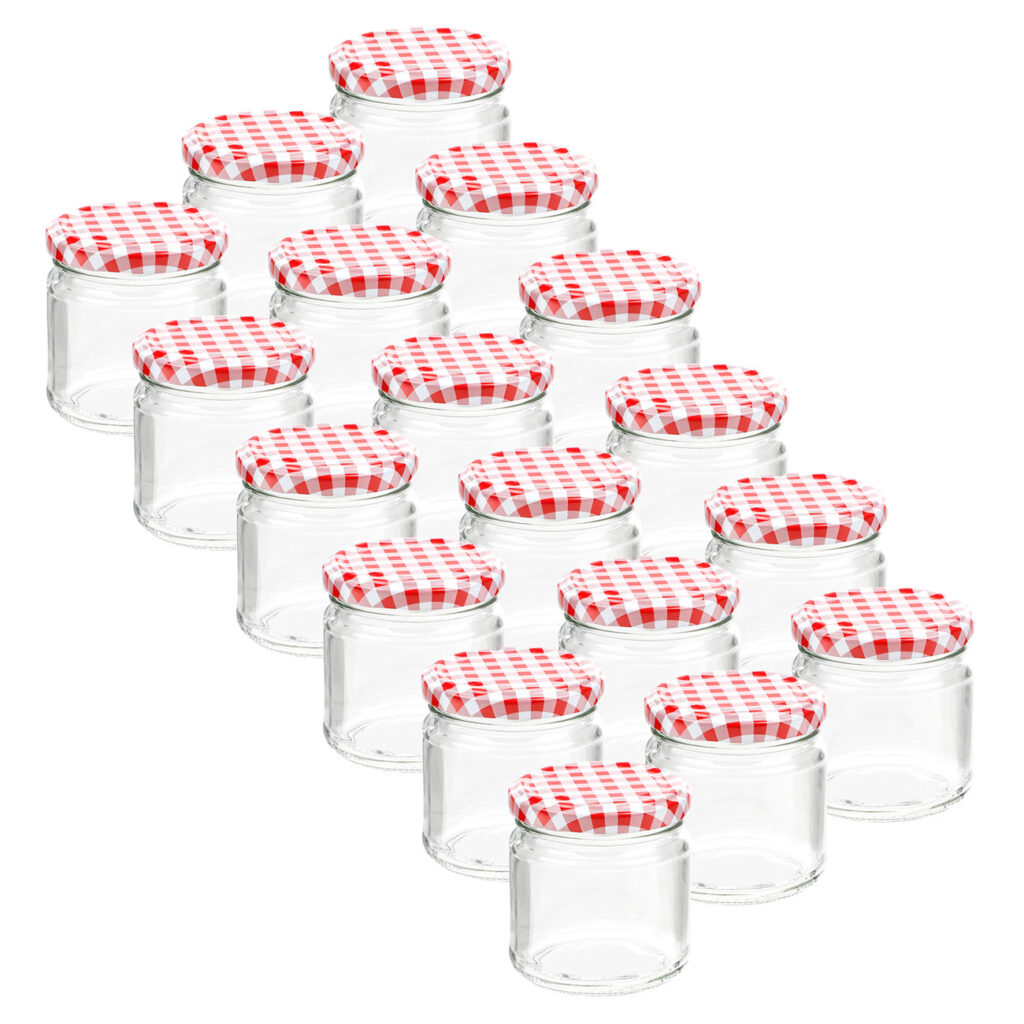 18er-Set Einmachgläser mit Schraubdeckel, Sturzgläser mit Karo-Muster, je 210 ml