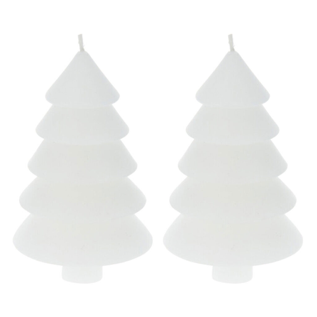 Deko Kerze Tannenbaum 2er-Set, Stimmungskerzen mit Docht, weiss, H 12 cm