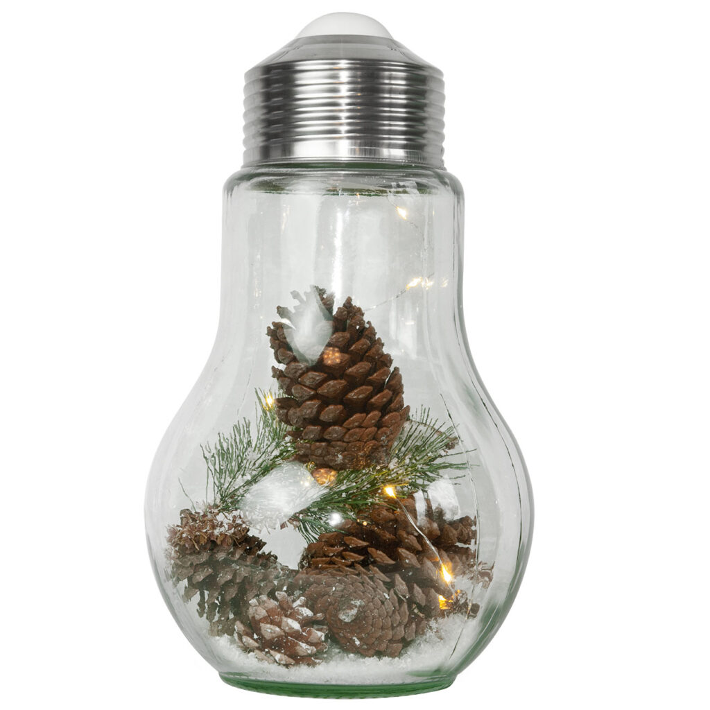 Weihnachtsdeko mit 10 LEDs und Tannenzapfen, Deko-Licht Glühbirne, 8 x 3 x 16 cm