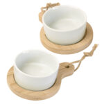 4er-Set Bambus-Bowls, Tapas-Schalen aus Keramik auf Servierbrett, Ø 7,5 x H 9 cm