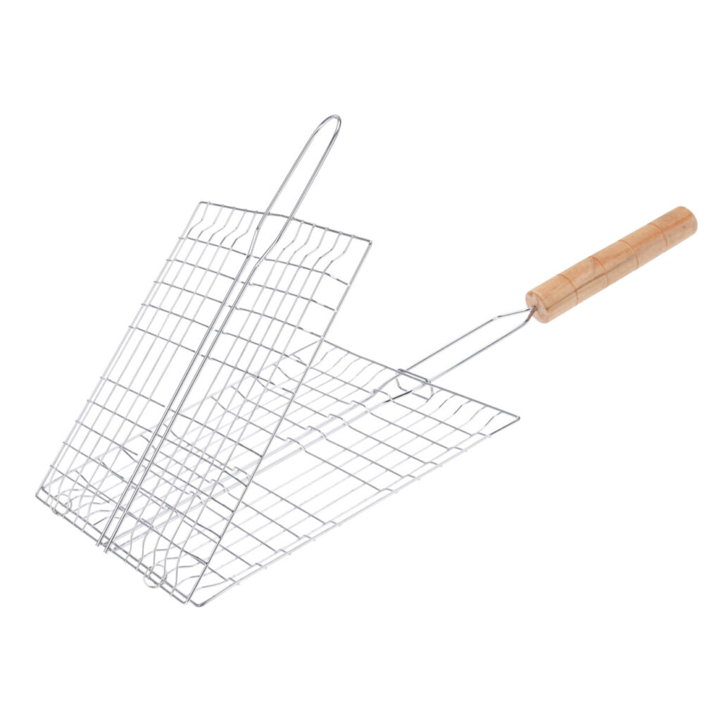 Grillgitter aus verchromtem Edelstahl, Hamburger Grillkorb, silber, 21,5 x 23,1 x 1 cm