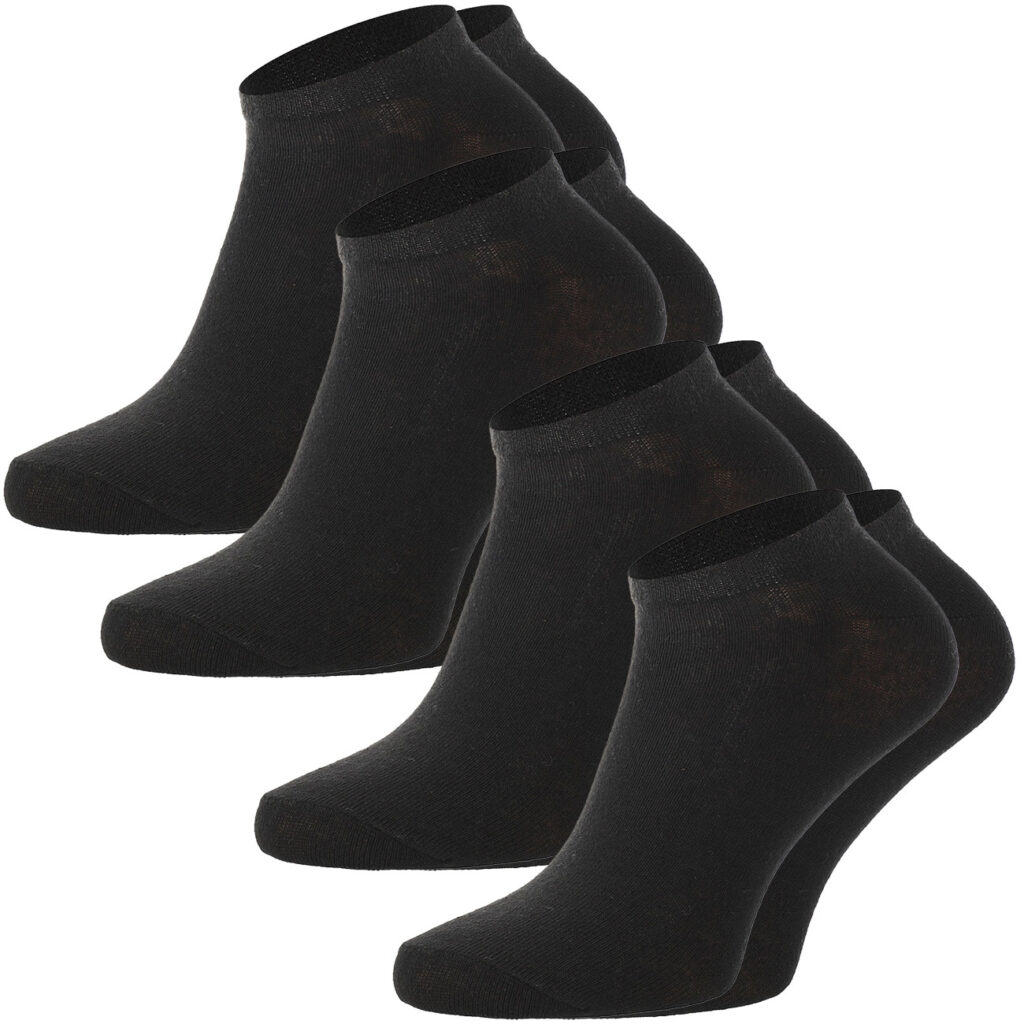 Sneaker Socken schwarz, 4er-Set, Baumwolle-Mix, Kurze Socken, 35-38