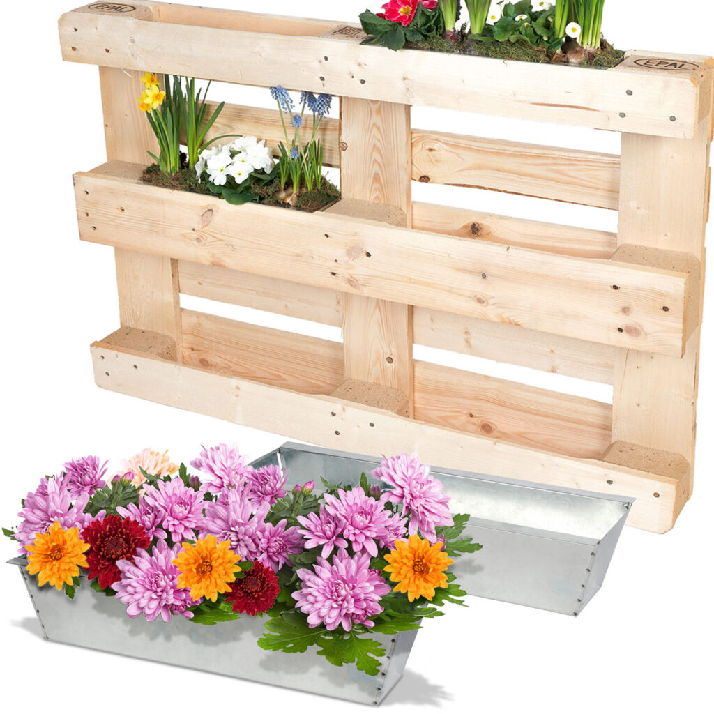 2er-Set Pflanzkasten für Europaletten, Blumenkübel aus verzinktem Metall, 38,5×13,5×8,5cm
