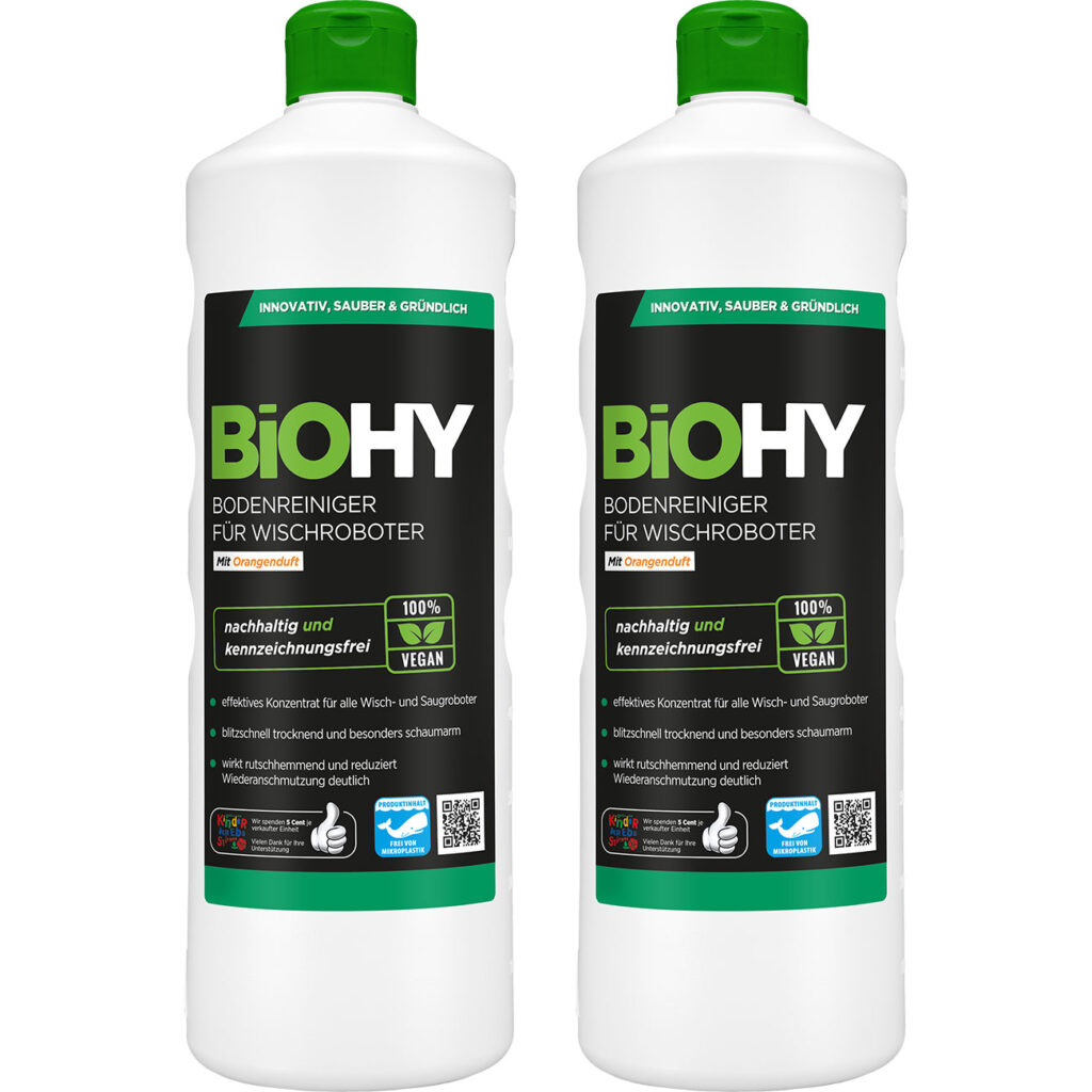 2er-Set BioHy Bodenreiniger für Wischroboter mit Orangenduft 1L